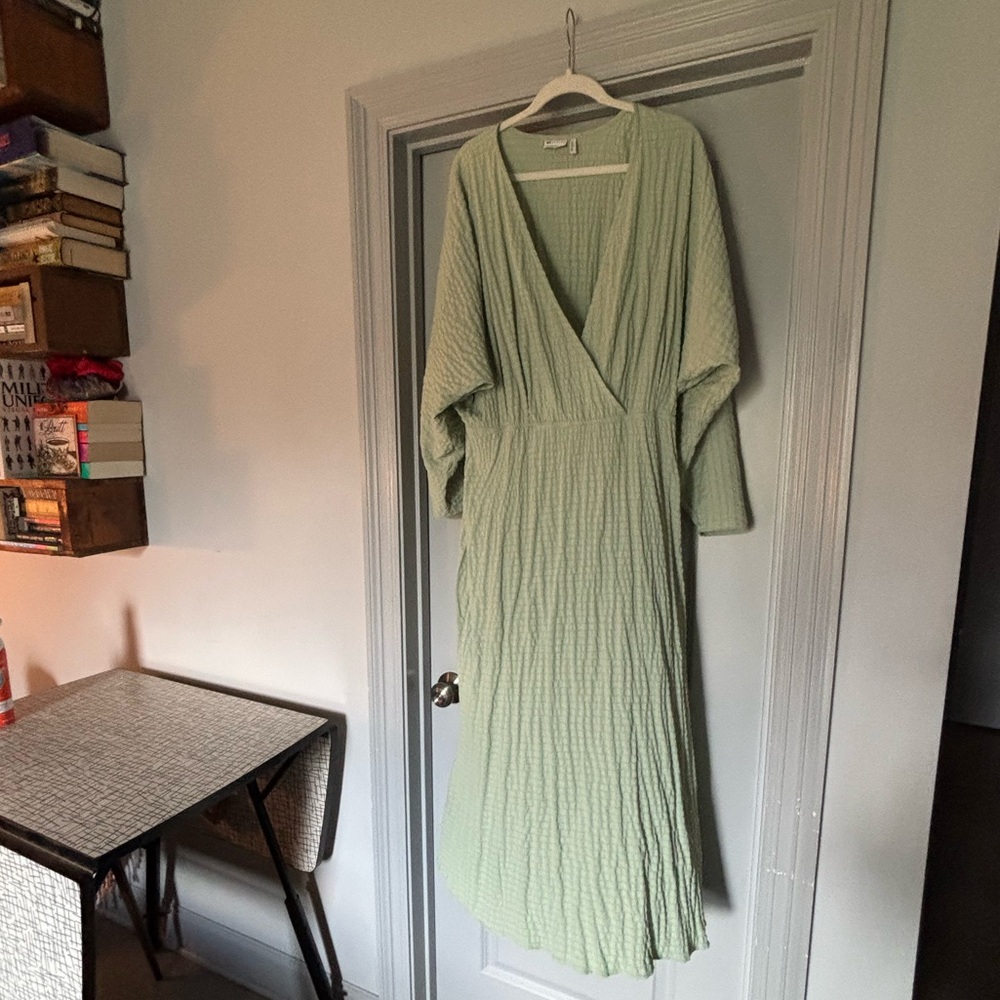 Light Green Wrap-Style Midi Dress
